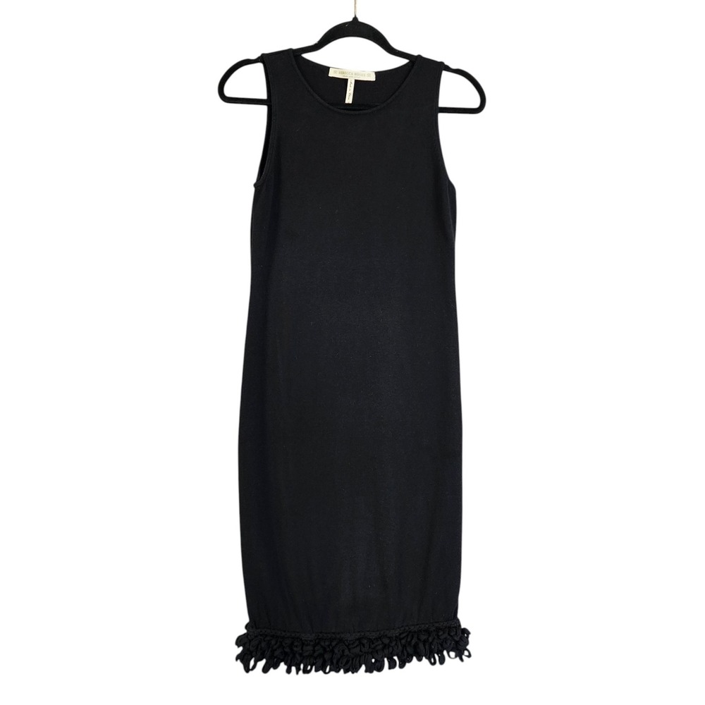 Rebecca Moses Womens Looped Hem Knit Sheath Dress Size Small Black Silk Cashmere